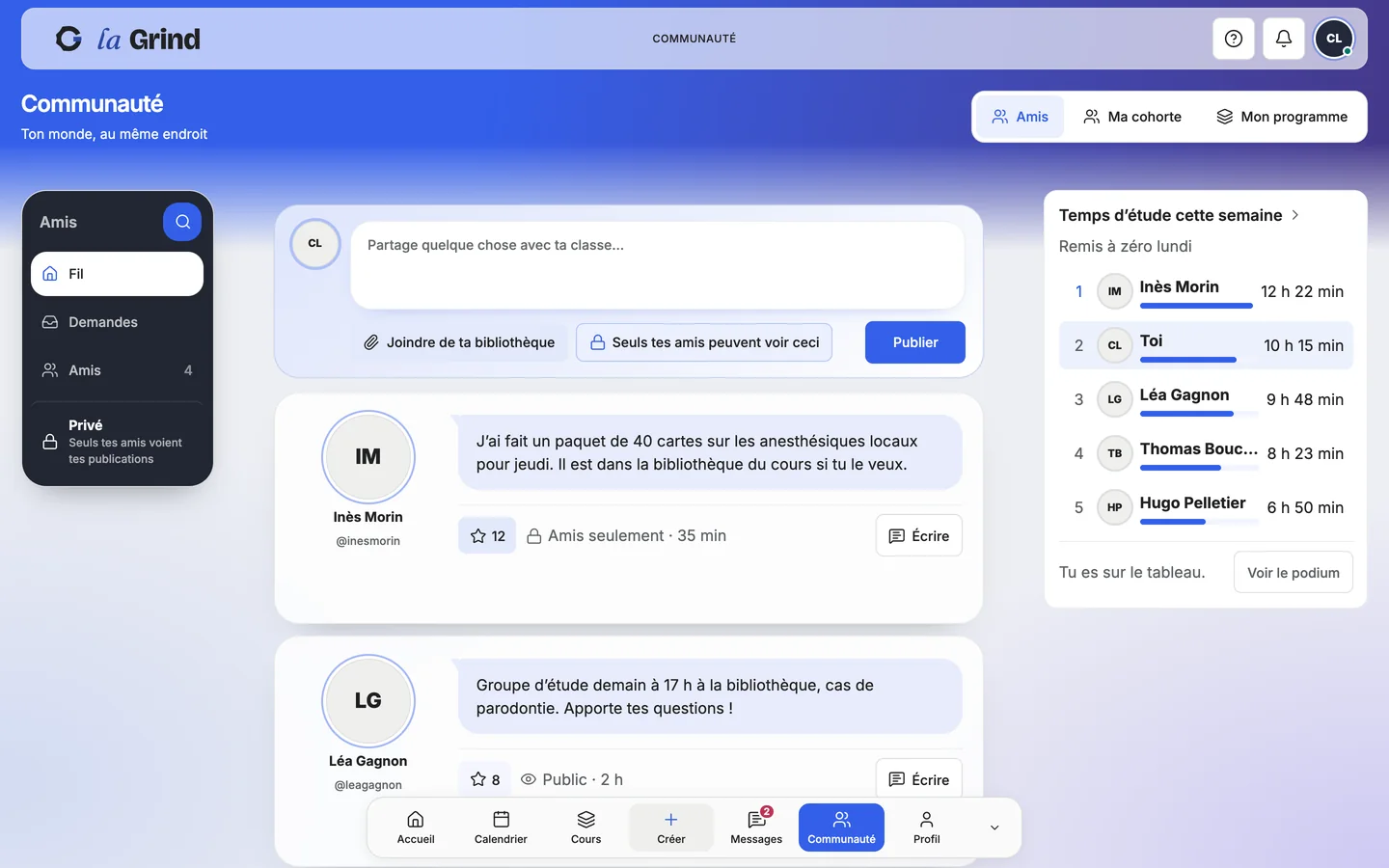 Communauté dans Études La Grind