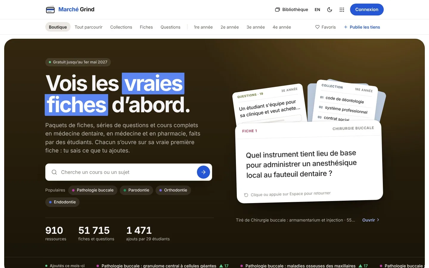 Marché Grind : Vois les vraies fiches d’abord.